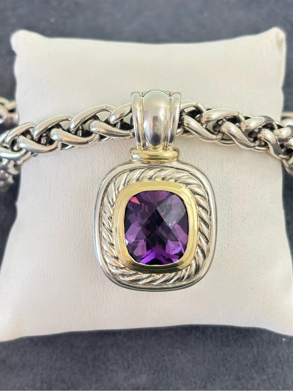 David Yurman 925 & 14k Gold XXL Albion Pendant Necklace with Amethyst 16